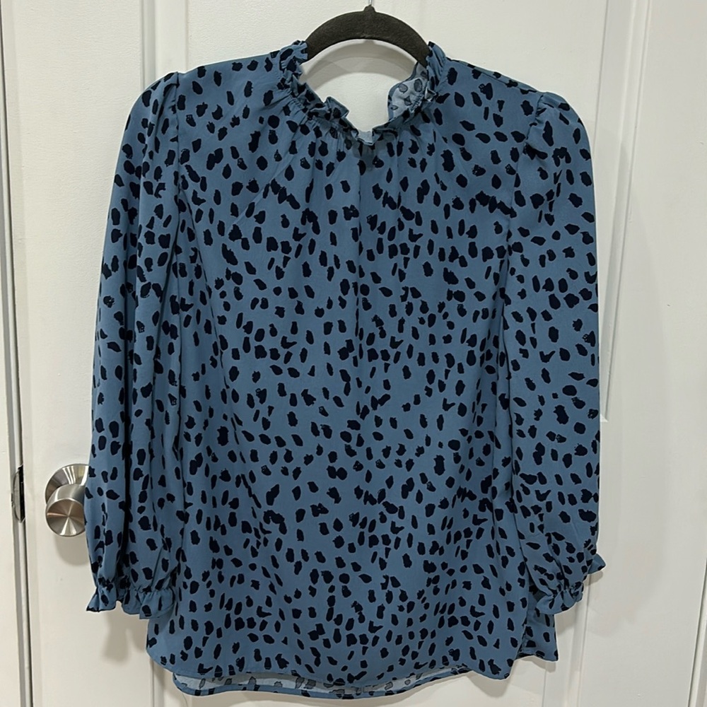 Powder Blue and Navy Ruffle Blouse - Small